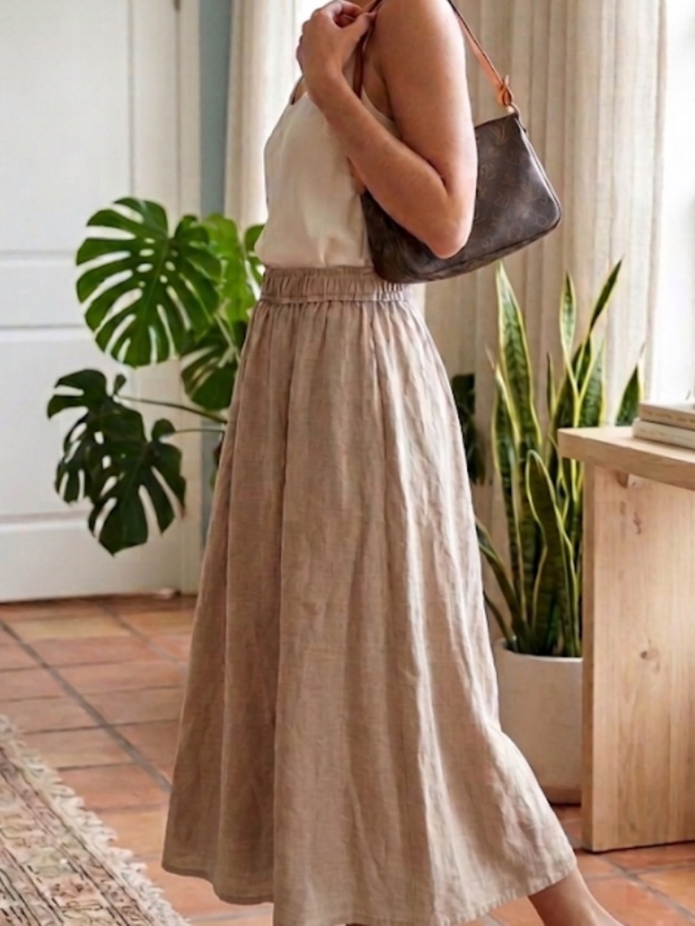 Artisan NY 100% Linen Maxi Skirt Beige Neutral Boho Size Medium M